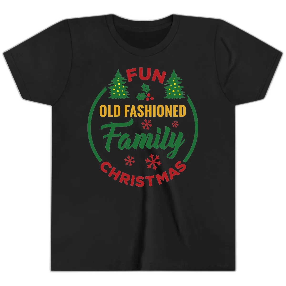 Old Fashioned Family Christmas Fun Youth T-Shirt in Black