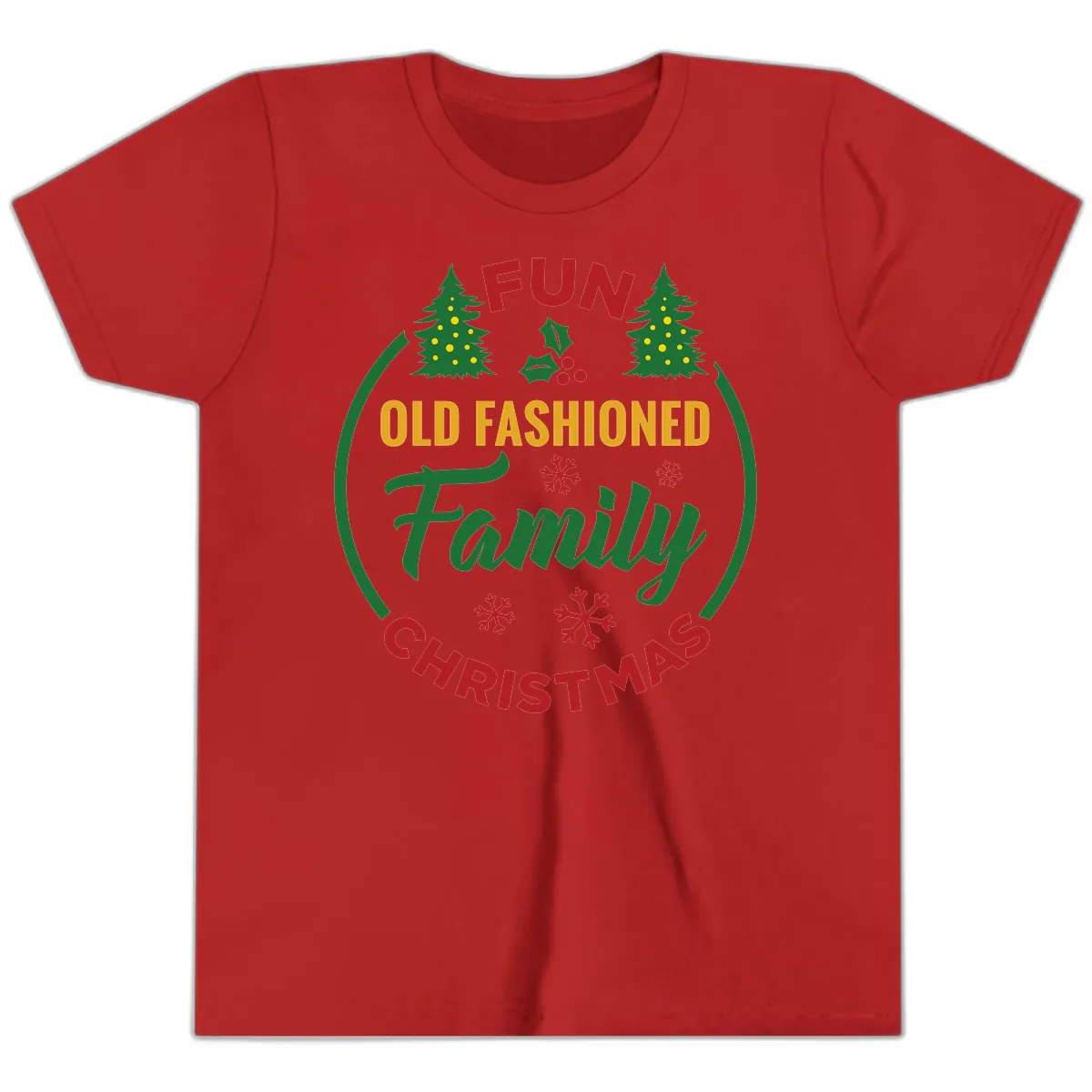Old Fashioned Family Christmas Fun Youth T-Shirt in Red