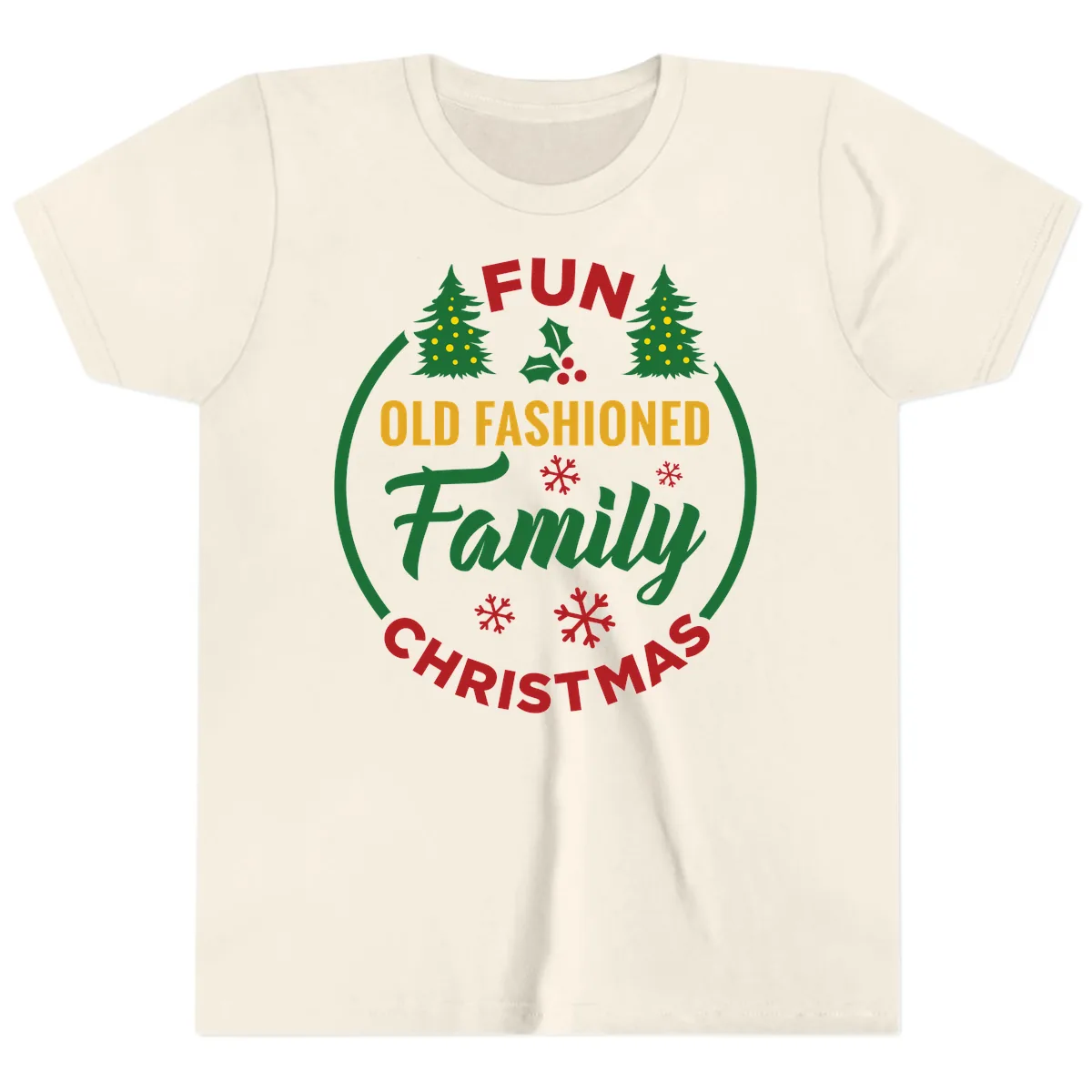 Old Fashioned Family Christmas Fun Youth T-Shirt in Natural