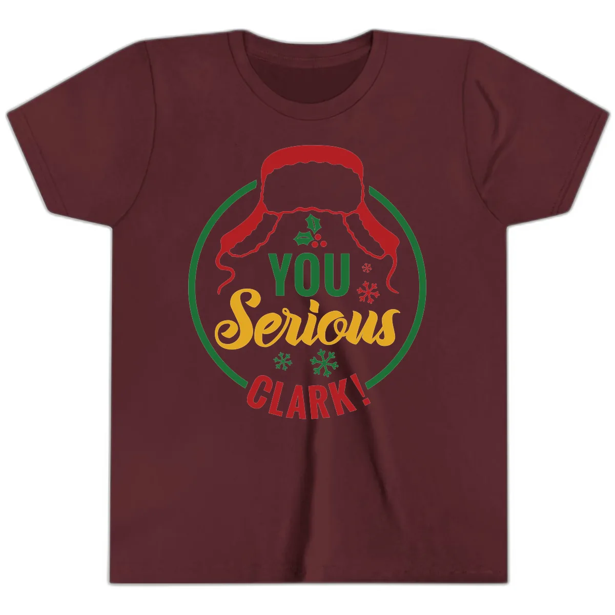 You Serious Clark Christmas Graphic Youth T-Shirt in Maroon