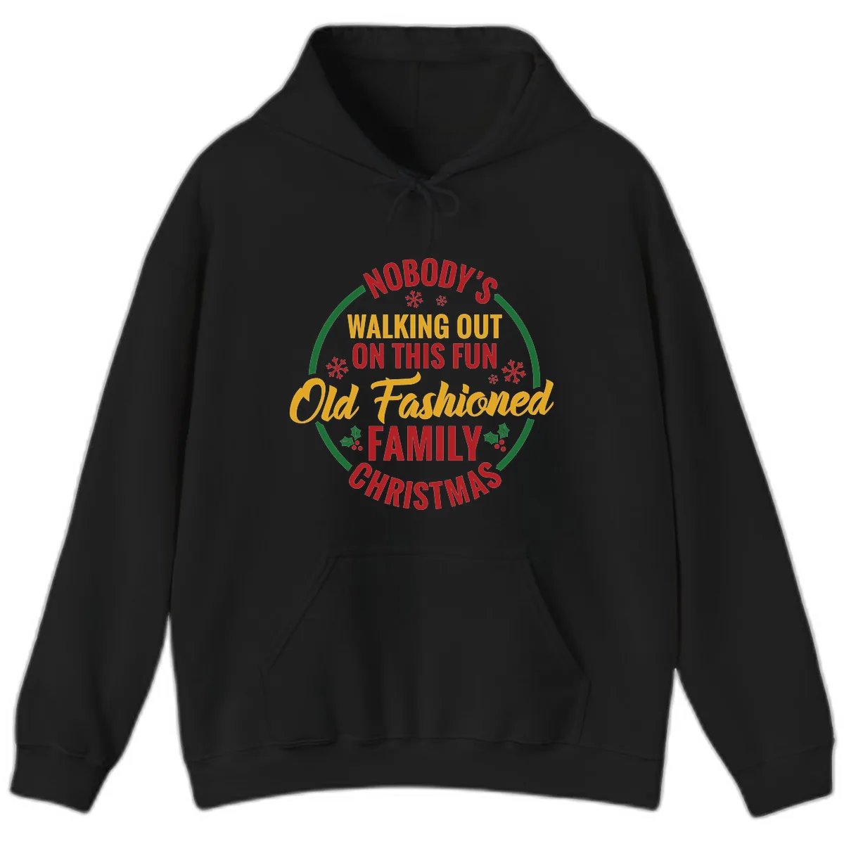 Old Fashioned Family Christmas Typography Hoodie in Black