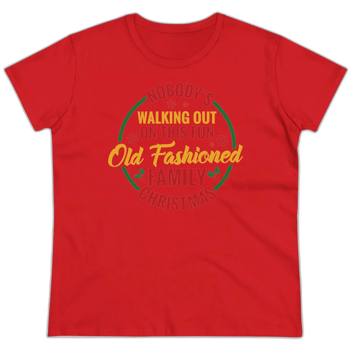 Old Fashioned Family Christmas Typography Ladies Tee in Red