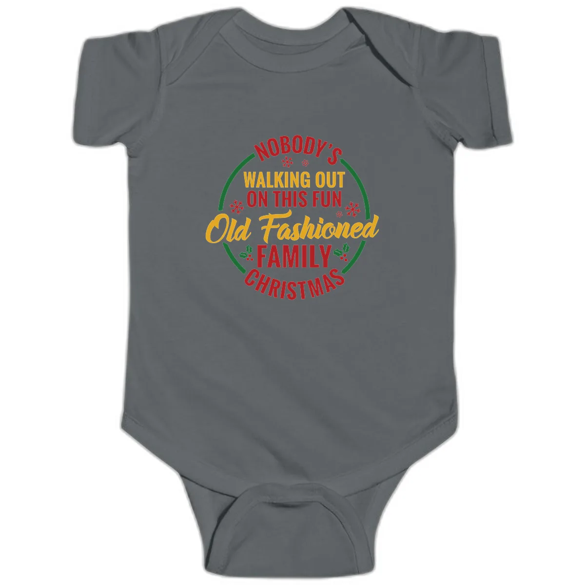 Old Fashioned Family Christmas Typography Baby Onesie in Charcoal