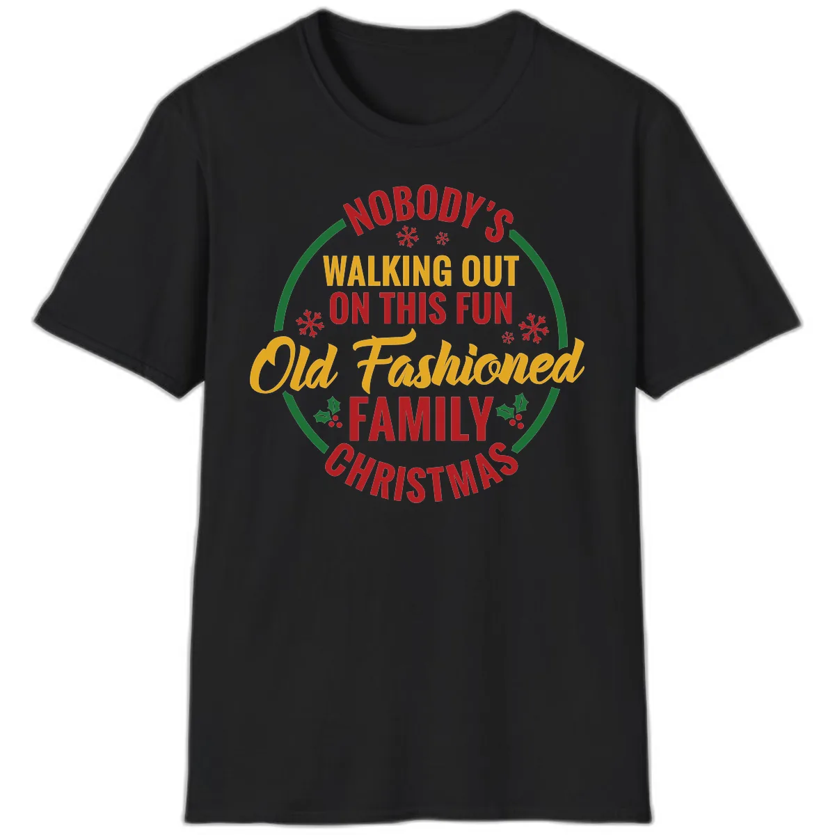 Old Fashioned Family Christmas Typography T-Shirt in Black