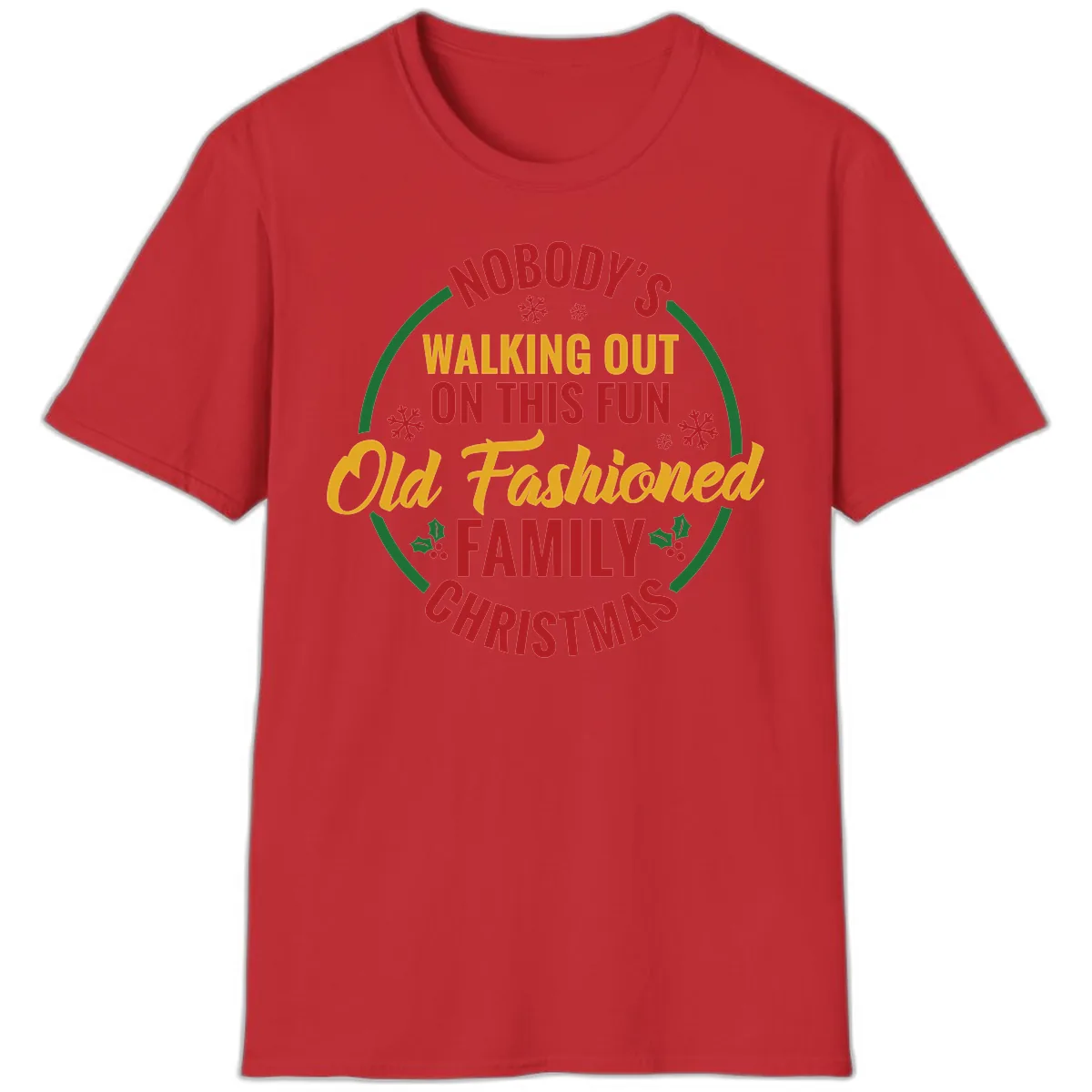 Old Fashioned Family Christmas Typography T-Shirt in Red
