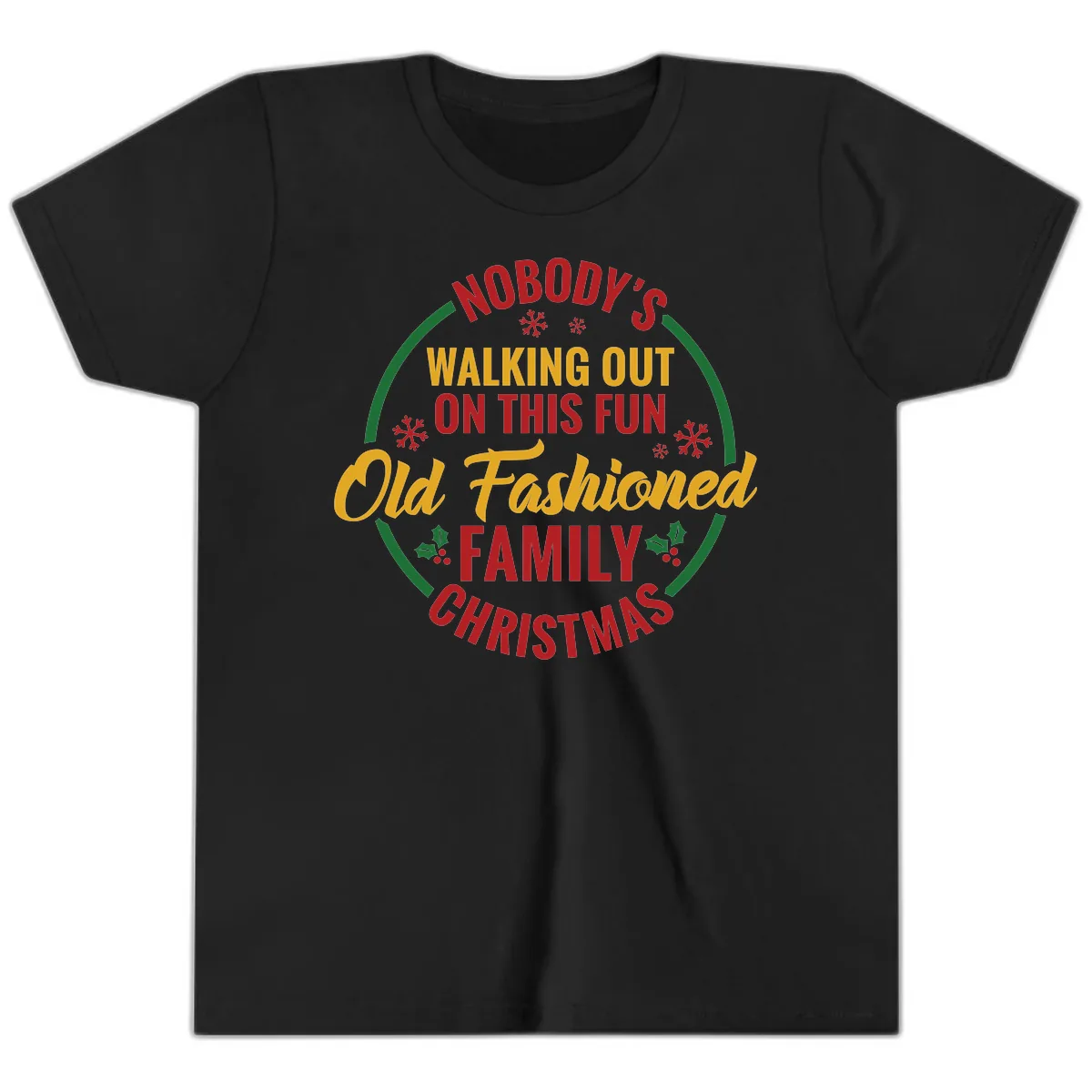 Old Fashioned Family Christmas Typography Youth T-Shirt in Black