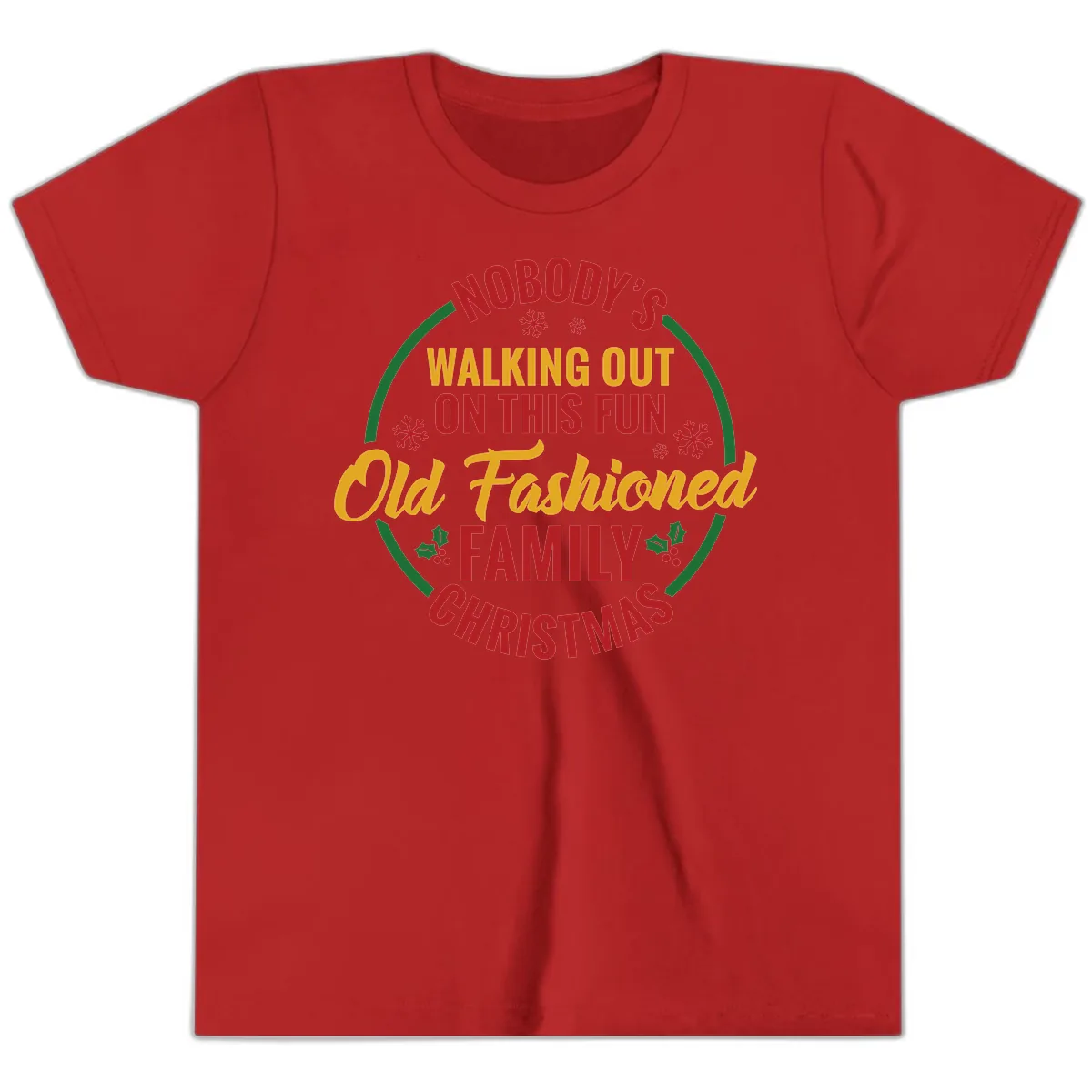 Old Fashioned Family Christmas Typography Youth T-Shirt in Red