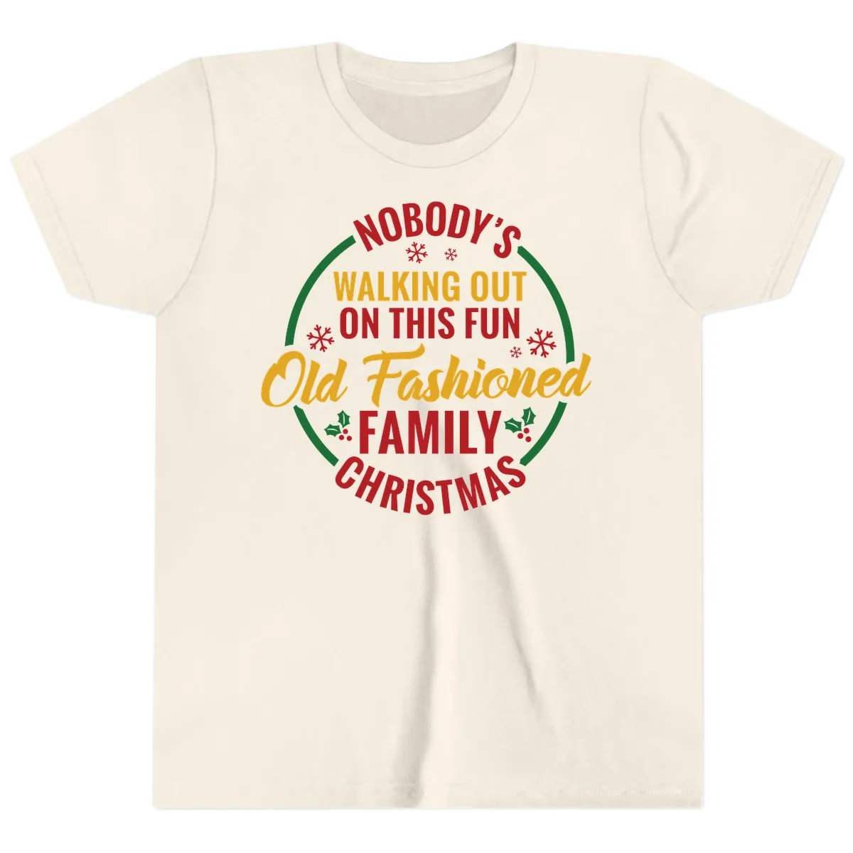 Old Fashioned Family Christmas Typography Youth T-Shirt in Natural