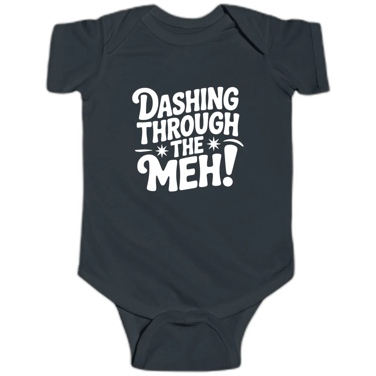 Dashing Through The Meh Typography Baby Onesie in Black