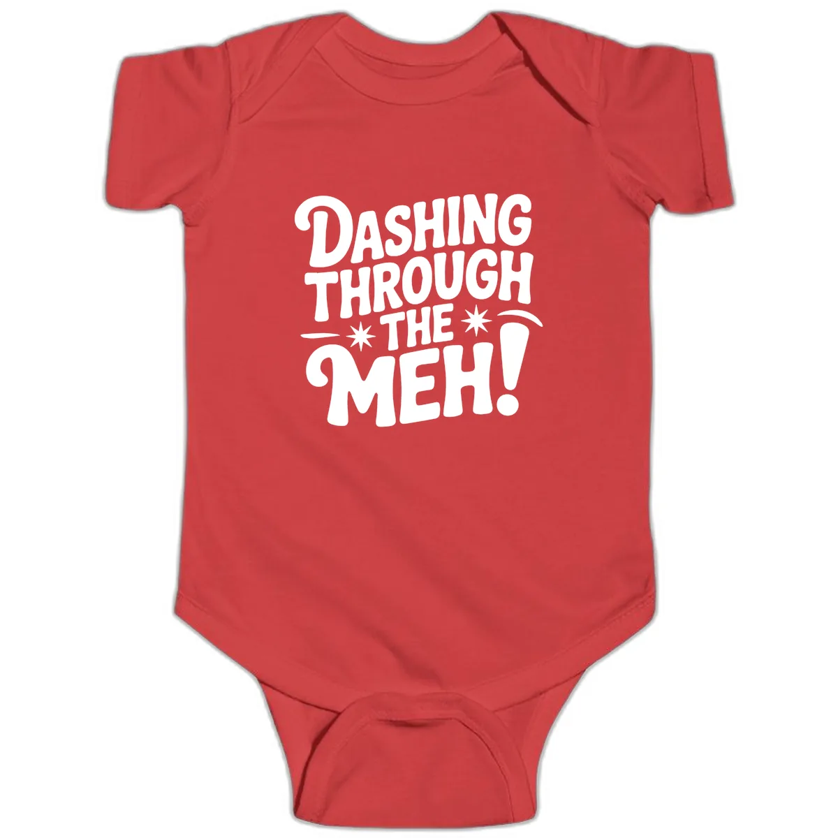 Dashing Through The Meh Typography Baby Onesie in Red