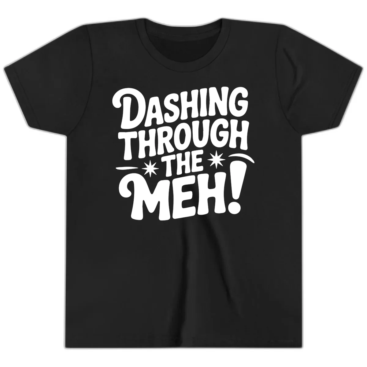 Dashing Through The Meh Typography Youth T-Shirt in Black