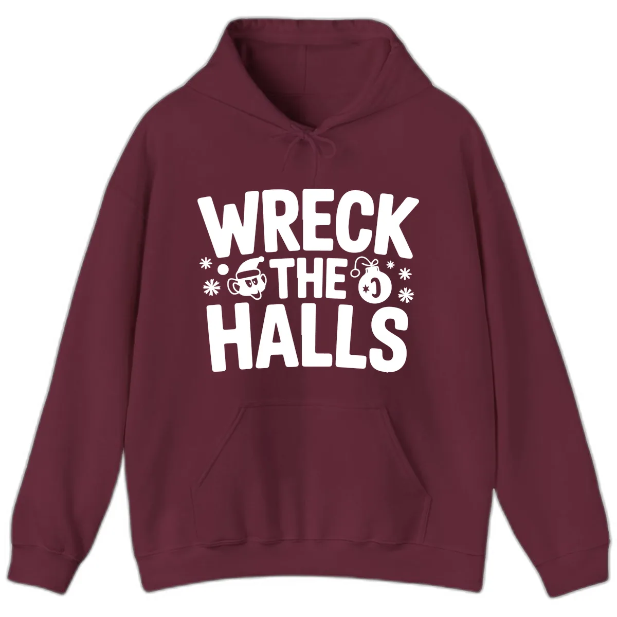 Wreck the Halls Christmas Phrase Hoodie in Maroon