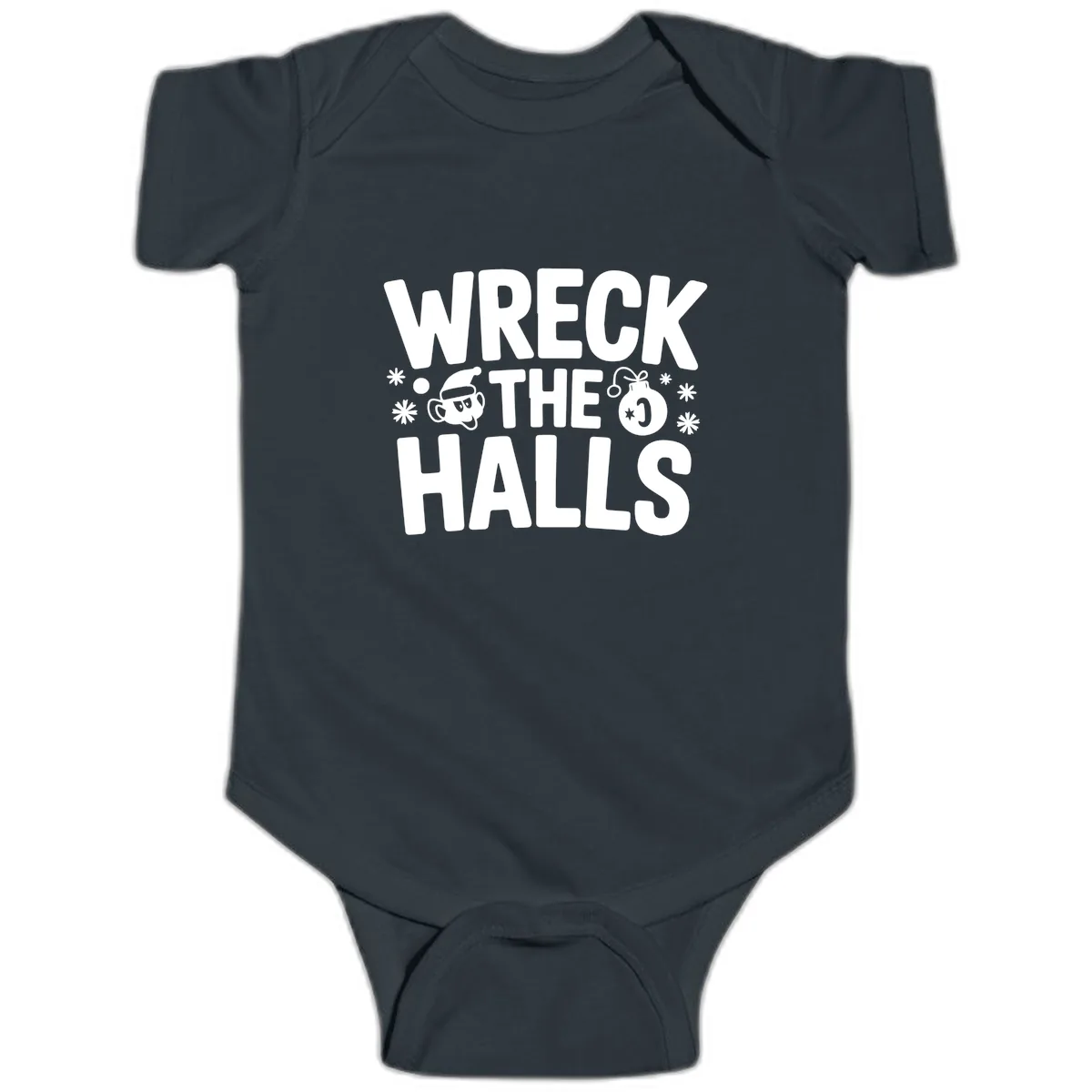 Wreck the Halls Christmas Phrase Baby Onesie in Black