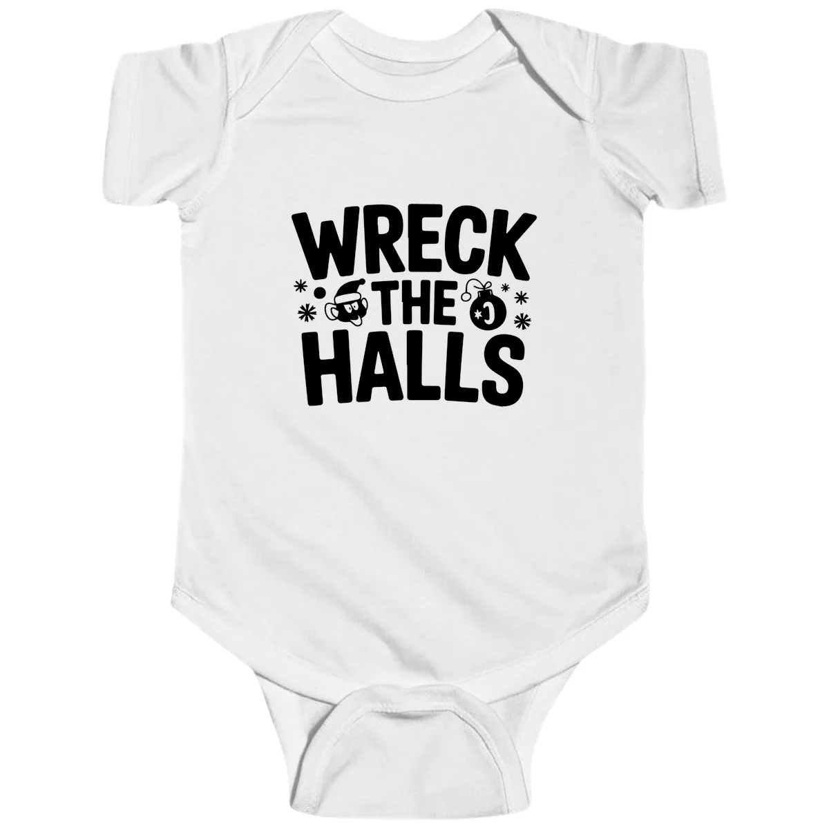 Wreck the Halls Christmas Phrase Baby Onesie in White