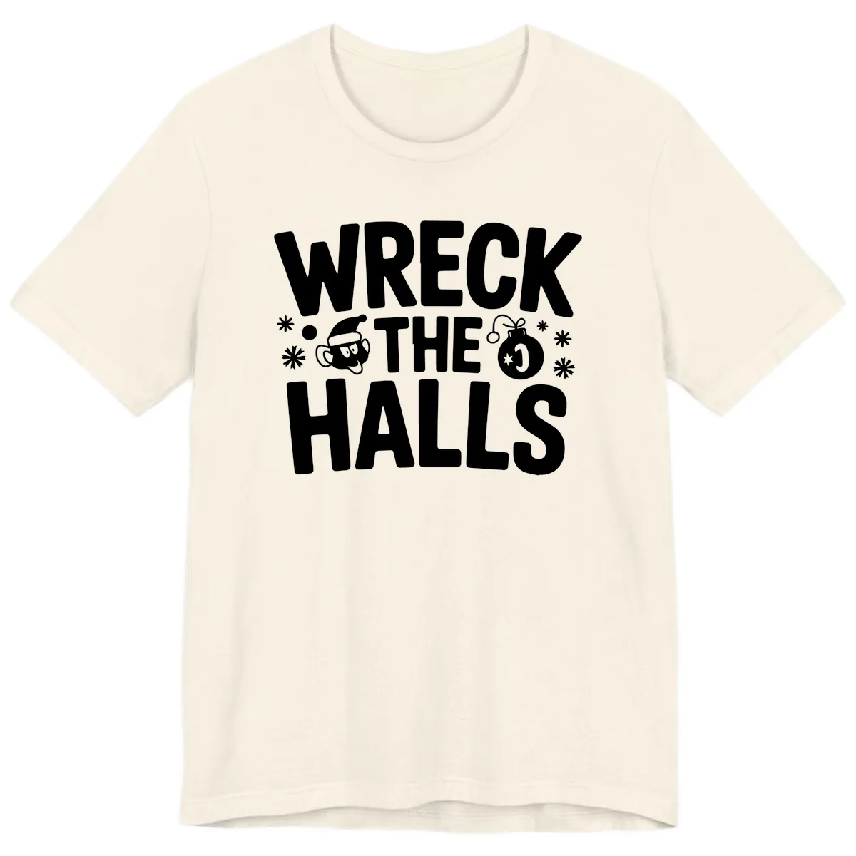 Wreck the Halls Christmas Phrase Premium T-Shirt in Natural