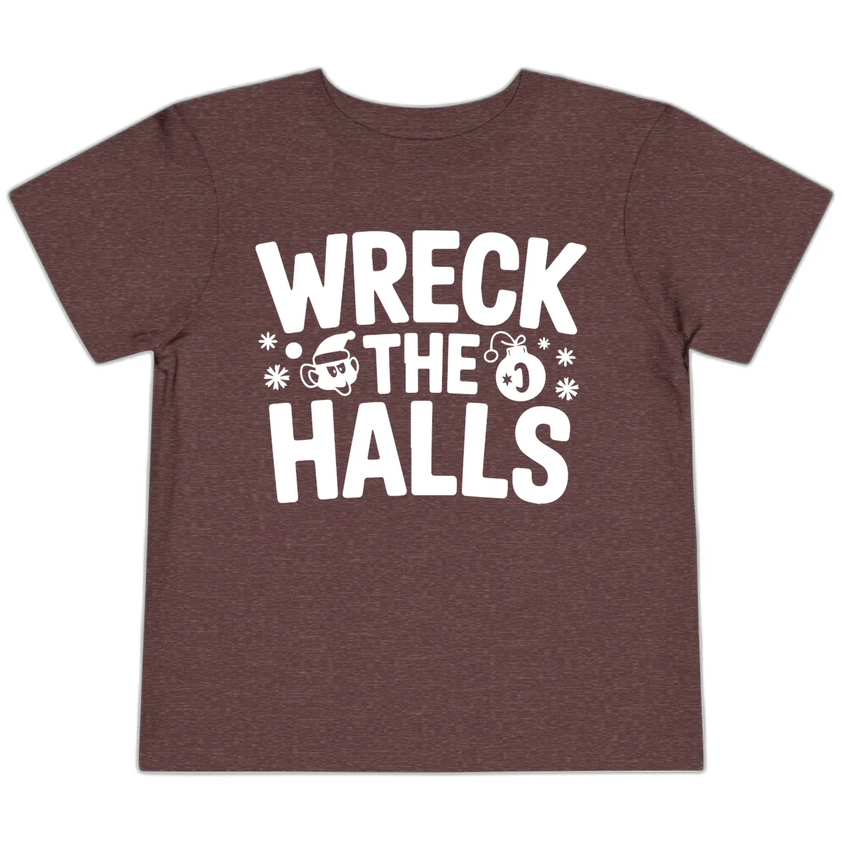 Wreck the Halls Christmas Phrase Toddler T-Shirt in Heather Maroon