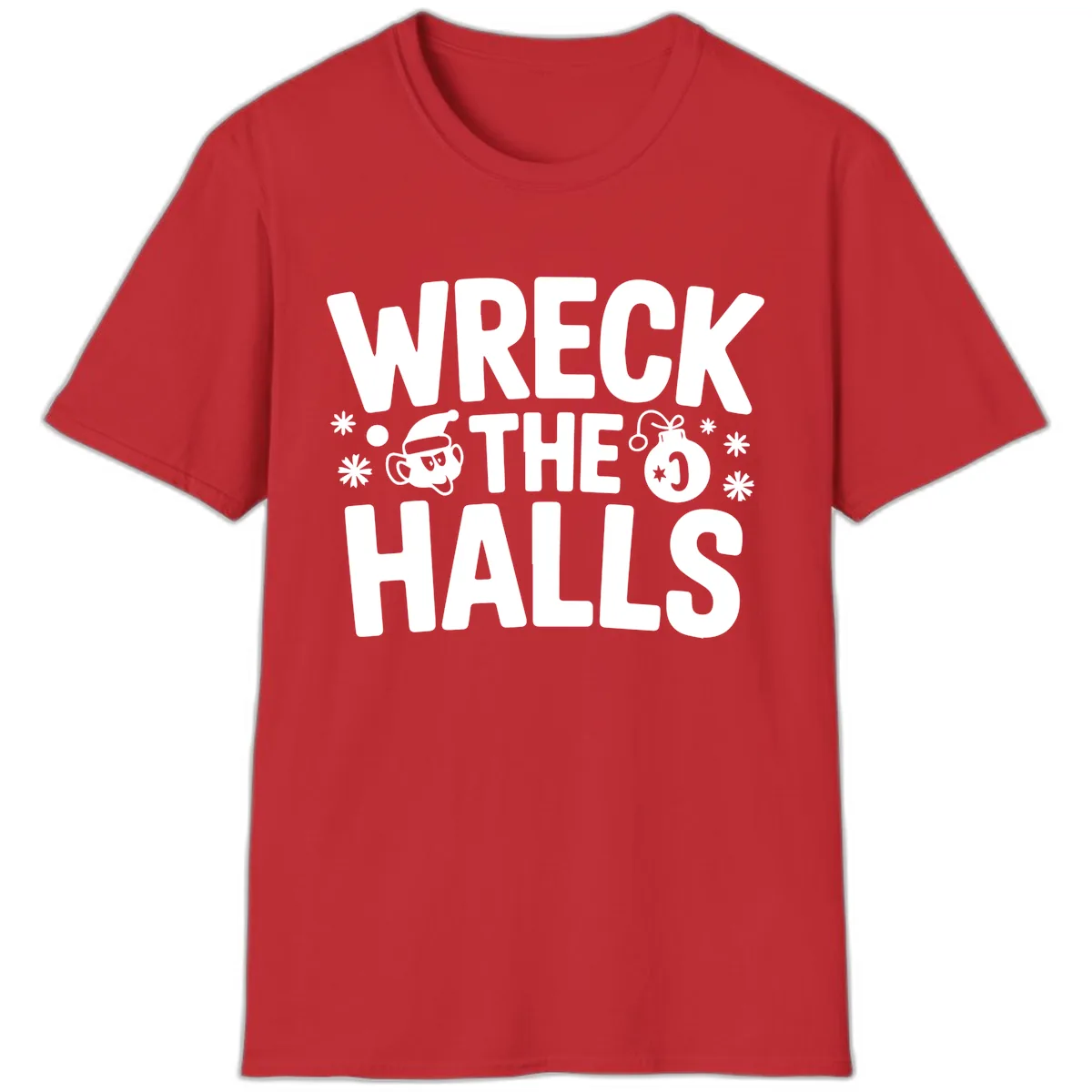 Wreck the Halls Christmas Phrase T-Shirt in Red