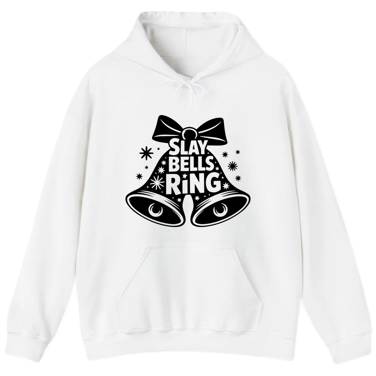 Slay Bells Ring Design Hoodie in White