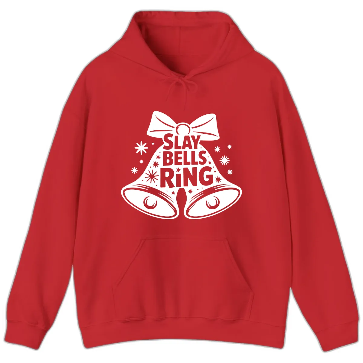 Slay Bells Ring Design Hoodie in Red