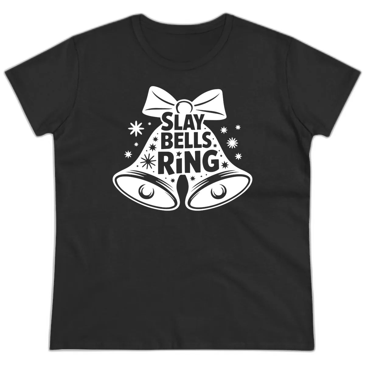 Slay Bells Ring Design Ladies Tee in Black