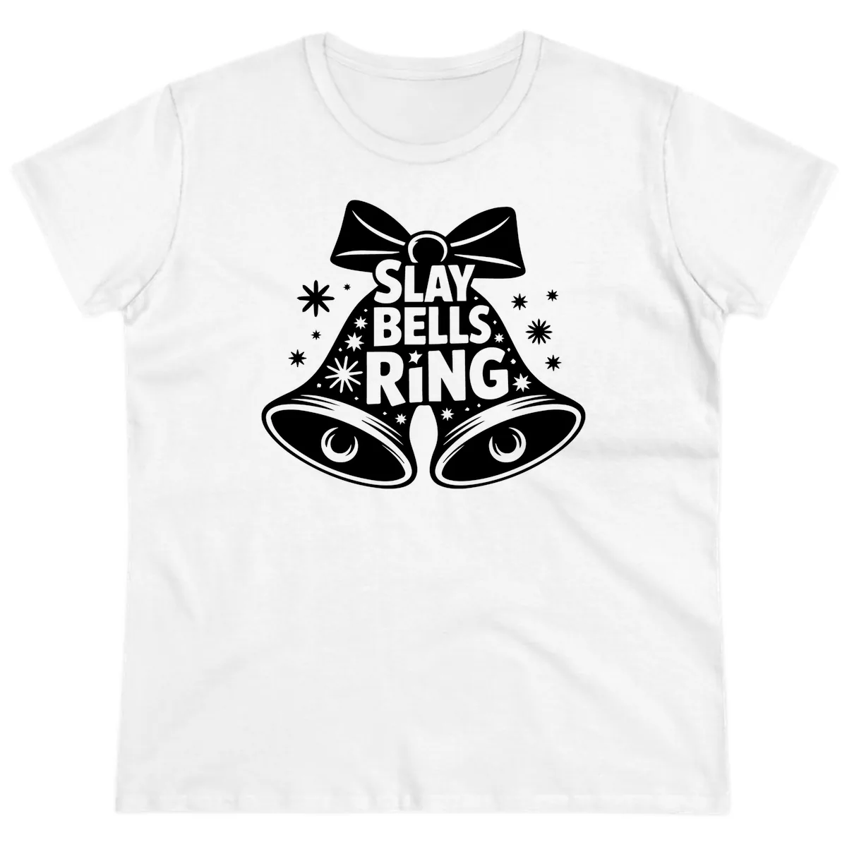 Slay Bells Ring Design Ladies Tee in White