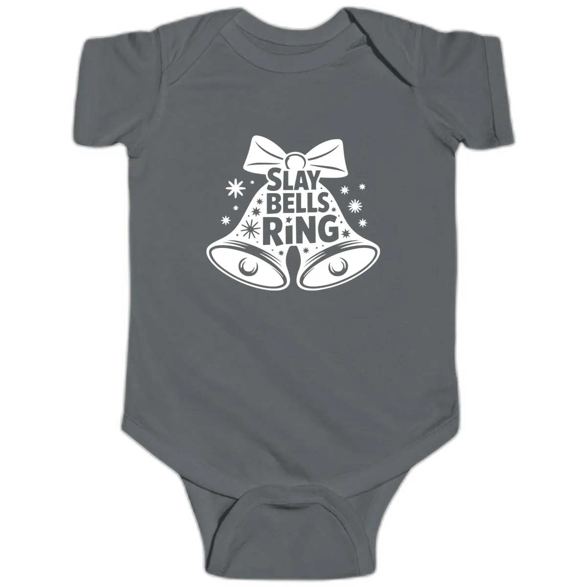 Slay Bells Ring Design Baby Onesie in Charcoal