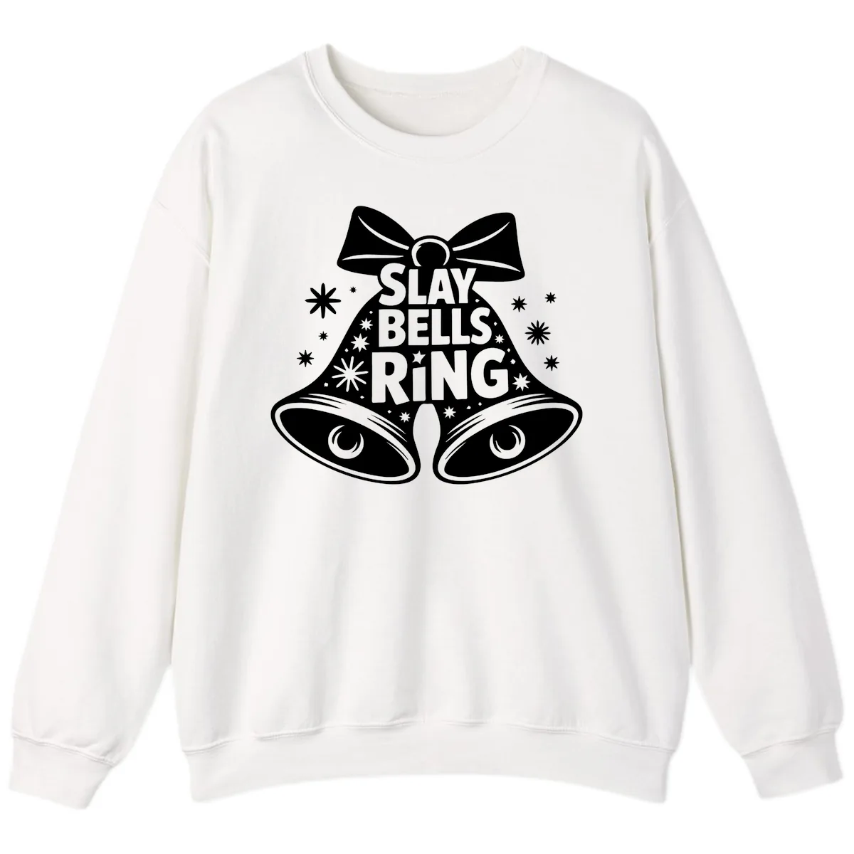 Slay Bells Ring Design Sweatshirt in White