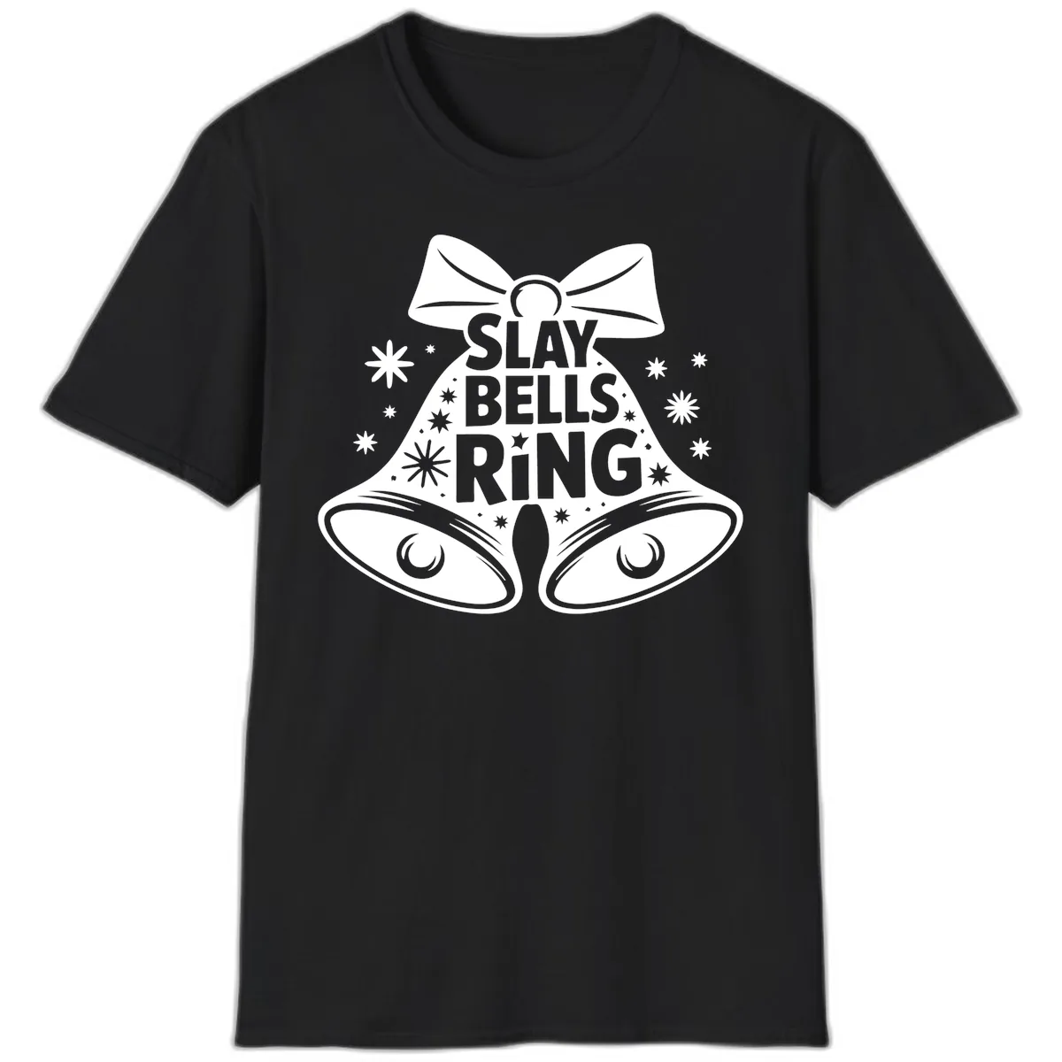 Slay Bells Ring Design T-Shirt in Black
