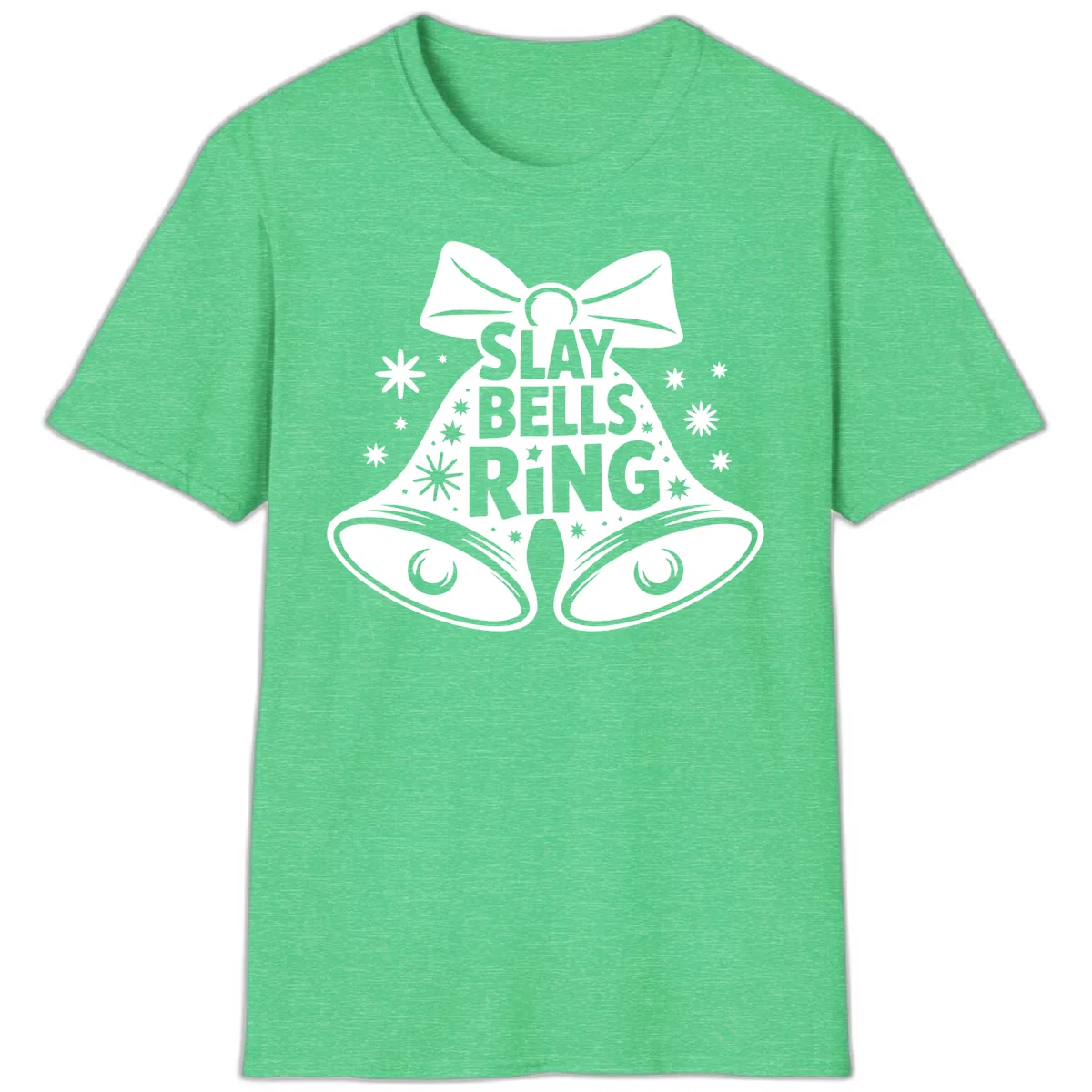 Slay Bells Ring Design T-Shirt in Heather Irish Green