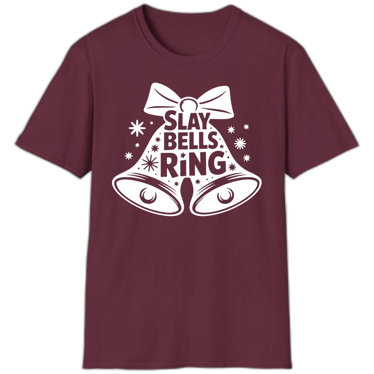 Slay Bells Ring Design T-Shirt in Maroon