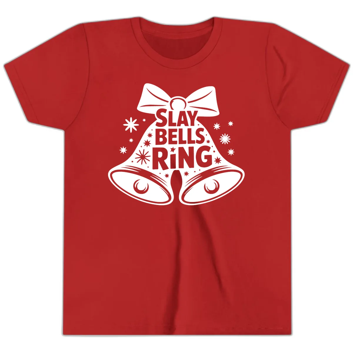 Slay Bells Ring Design Youth T-Shirt in Red