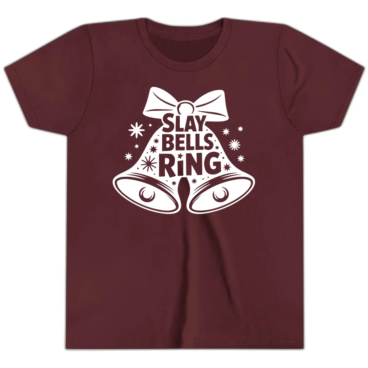 Slay Bells Ring Design Youth T-Shirt in Maroon