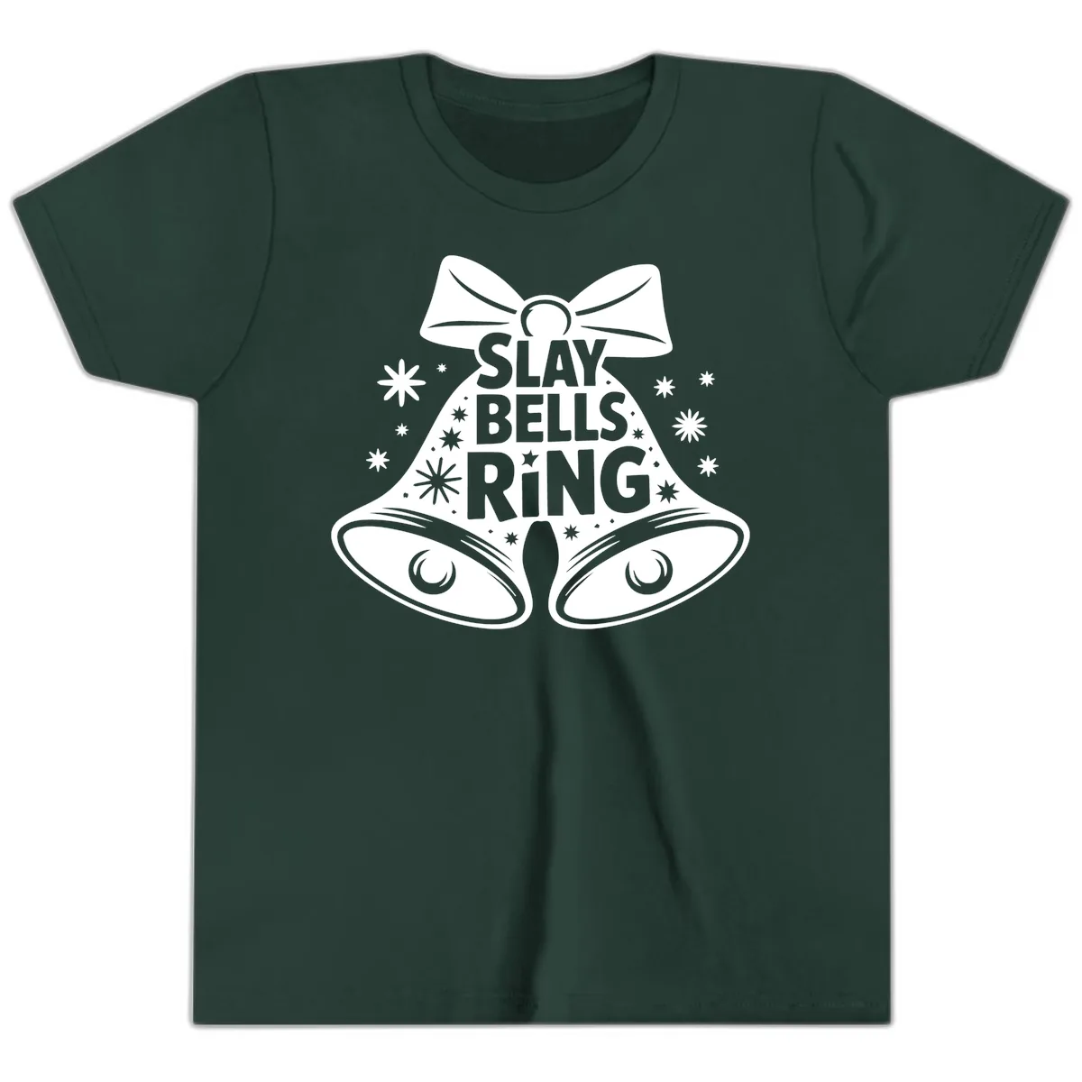 Slay Bells Ring Design Youth T-Shirt in Forest
