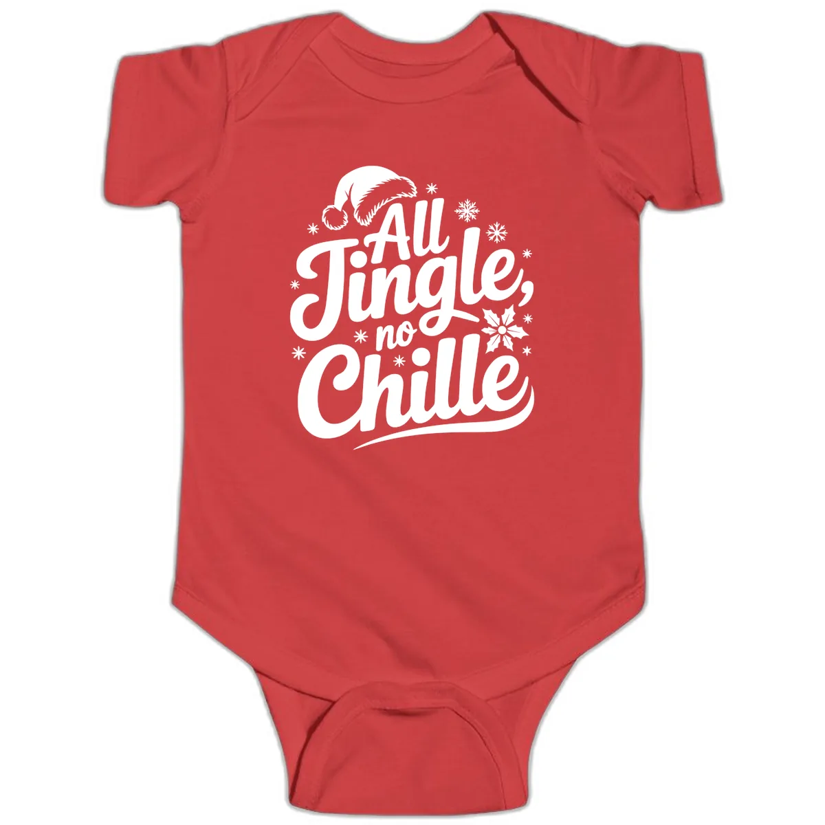 All Jingle No Chille Christmas Phrase Baby Onesie in Red