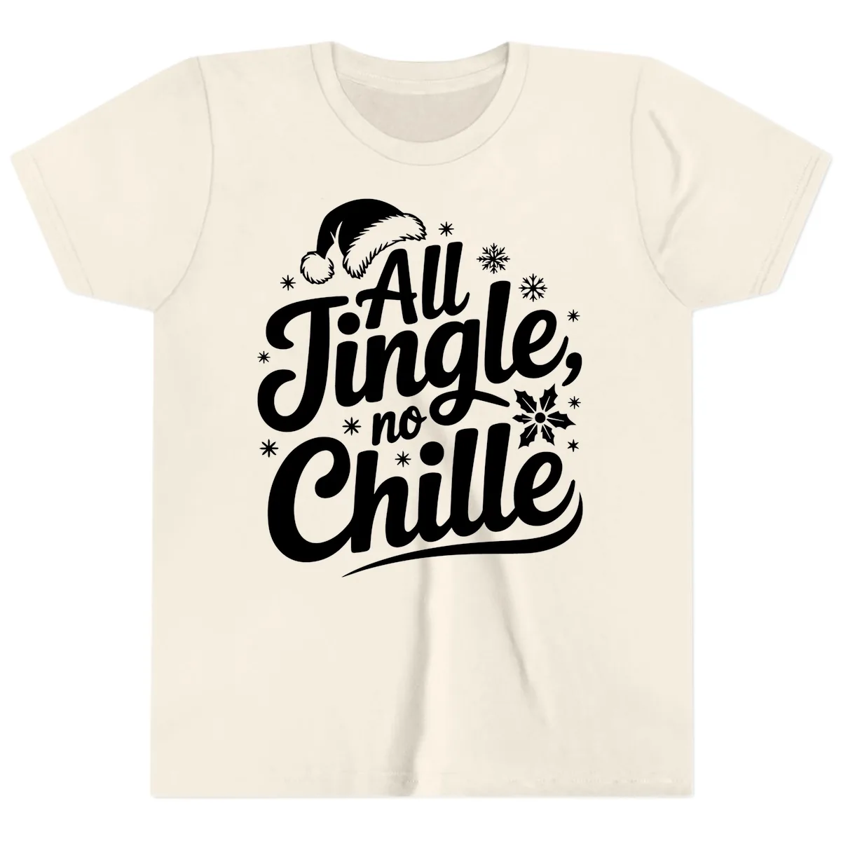 All Jingle No Chille Christmas Phrase Youth T-Shirt in Natural