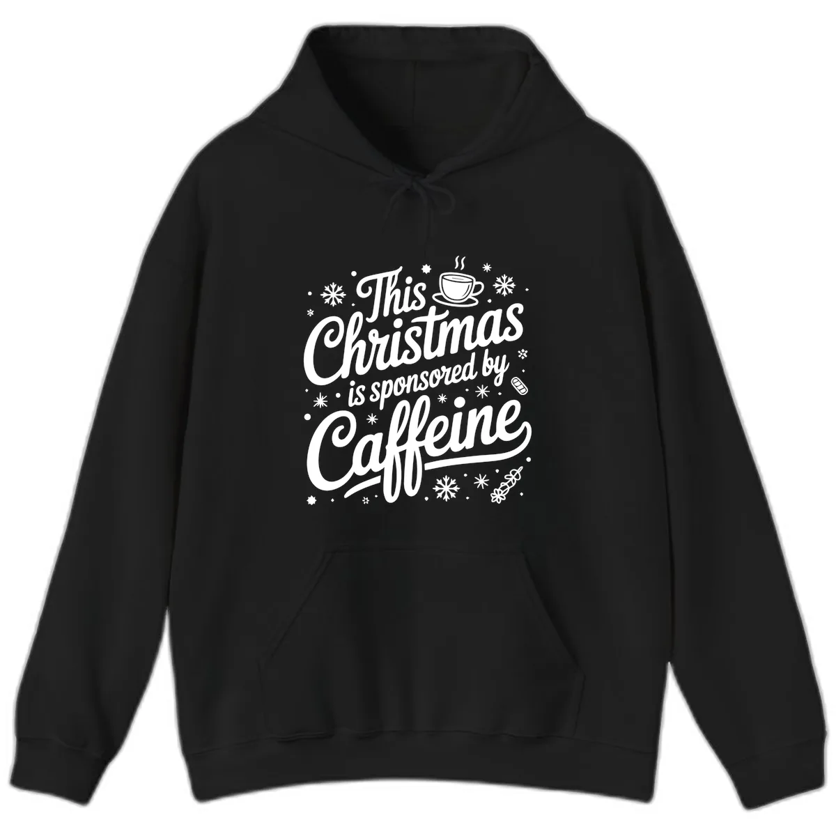 Christmas Sponsored By Caffeine Typography Hoodie in Black