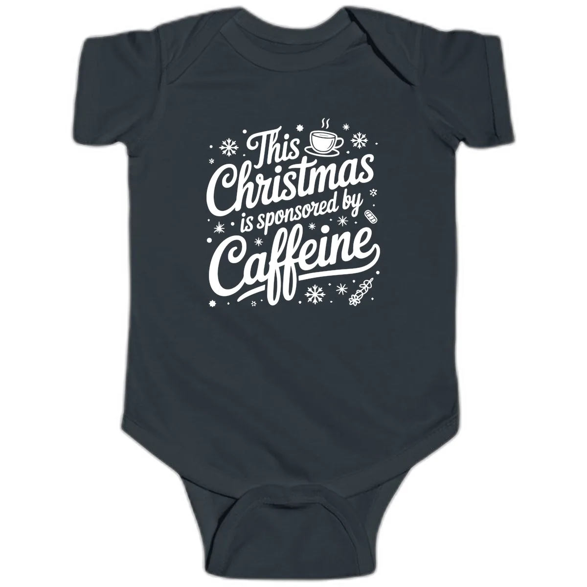 Christmas Sponsored By Caffeine Typography Baby Onesie in Black
