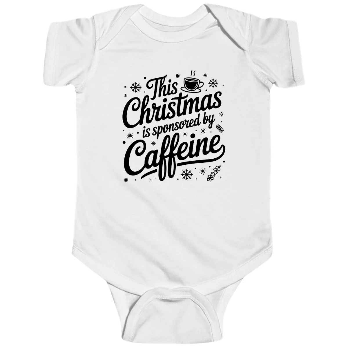 Christmas Sponsored By Caffeine Typography Baby Onesie in White