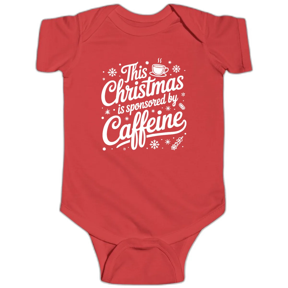 Christmas Sponsored By Caffeine Typography Baby Onesie in Red