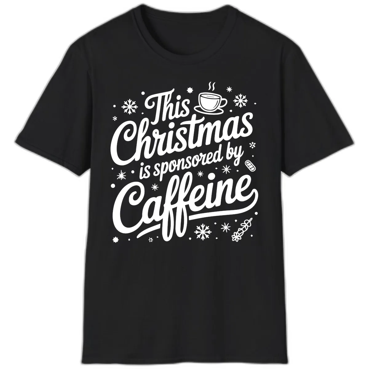 Christmas Sponsored By Caffeine Typography T-Shirt in Black