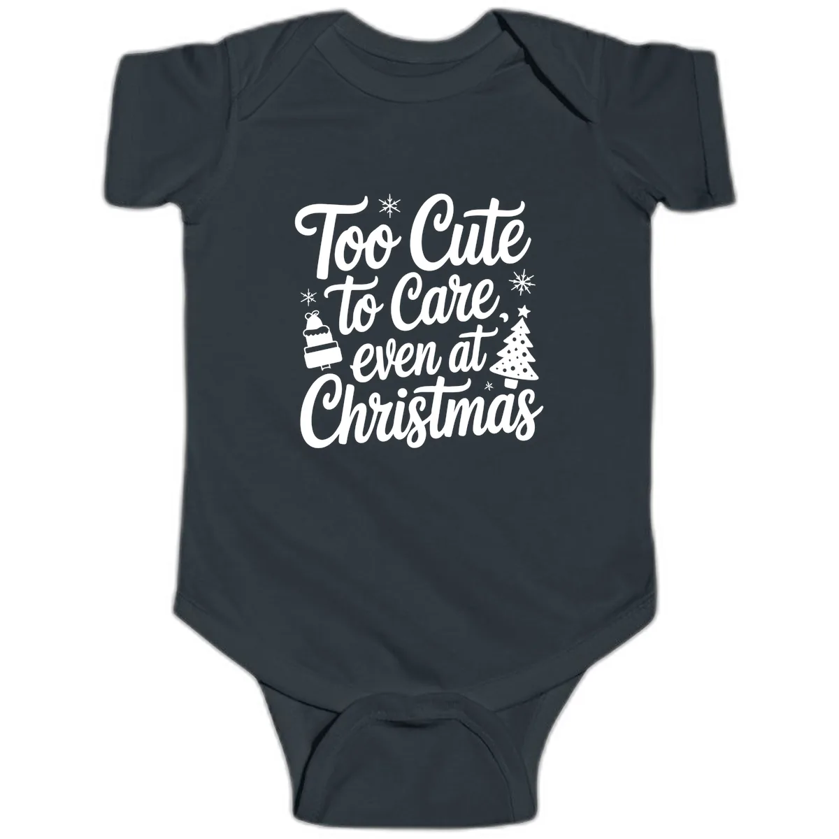 Too Cute To Care Christmas Baby Onesie in Black
