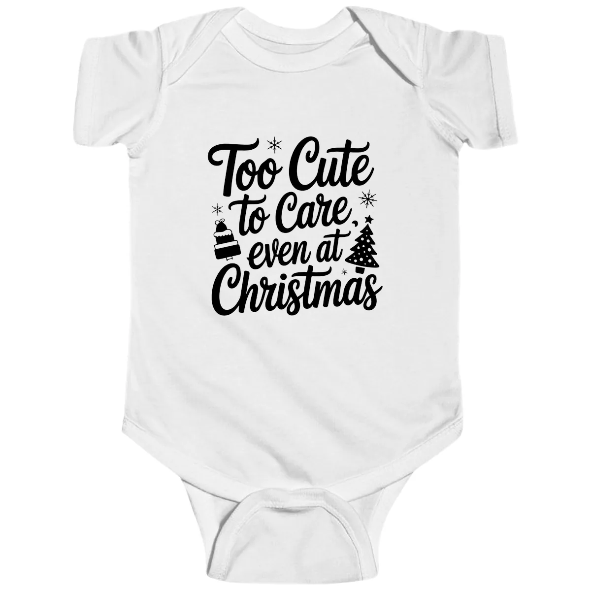 Too Cute To Care Christmas Baby Onesie in White