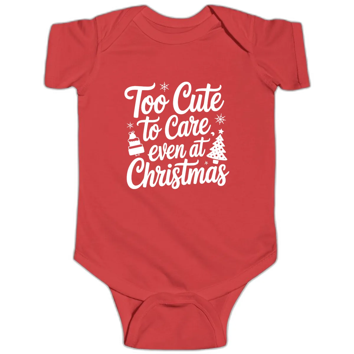 Too Cute To Care Christmas Baby Onesie in Red