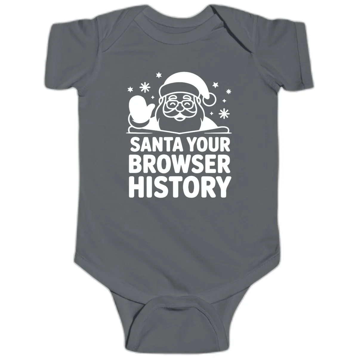 Santa Your Browser History Graphic Baby Onesie in Charcoal