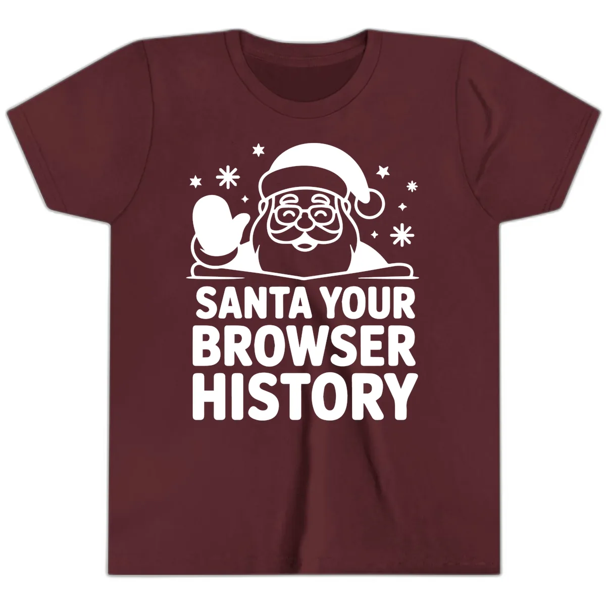Santa Your Browser History Graphic Youth T-Shirt in Maroon