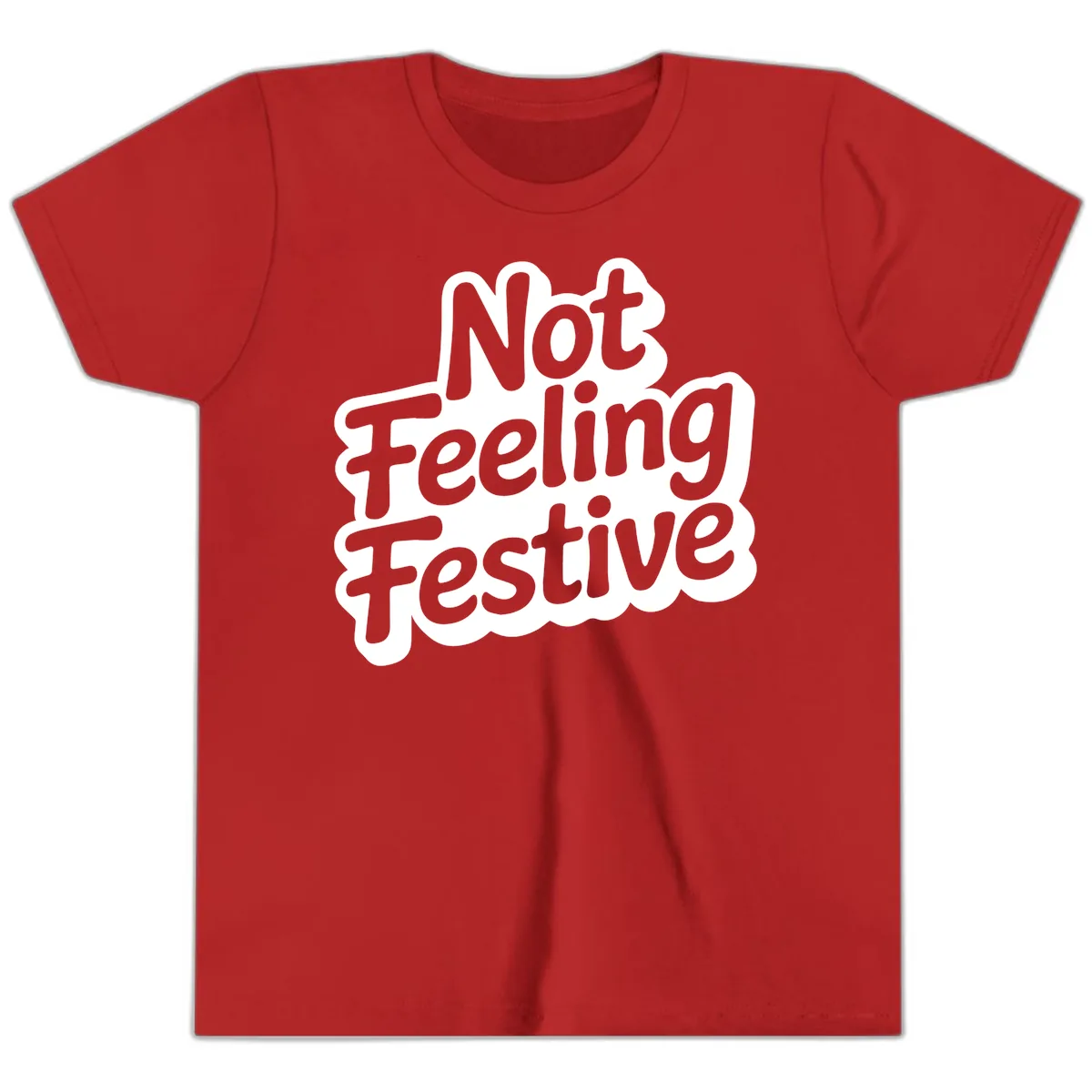 Not Feeling Festive Typography Youth T-Shirt in Red