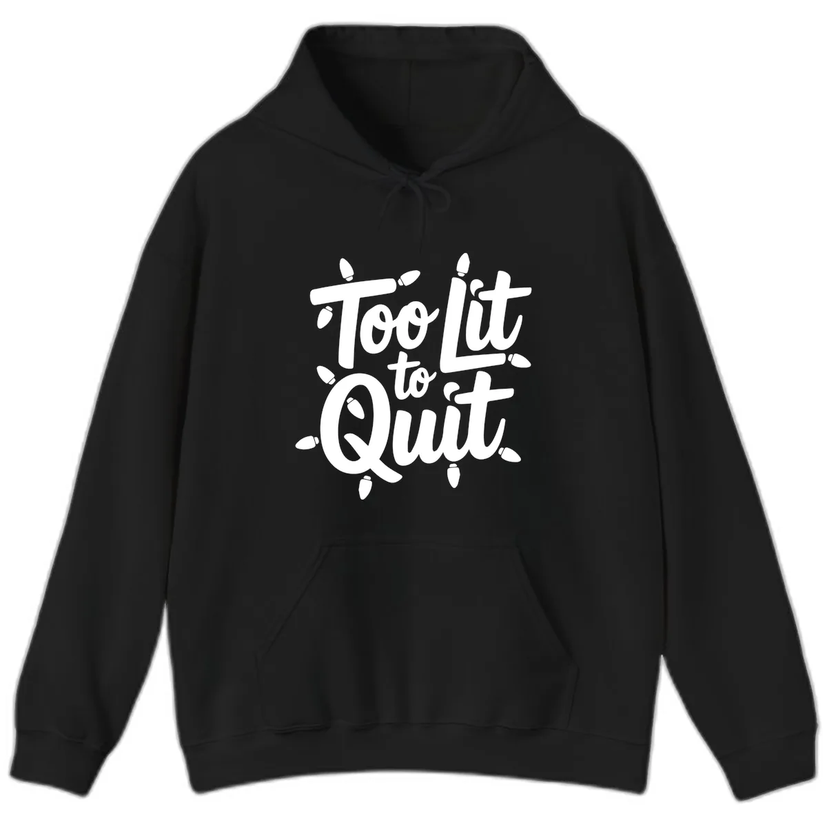 Too Lit To Quit Christmas Lights Hoodie in Black