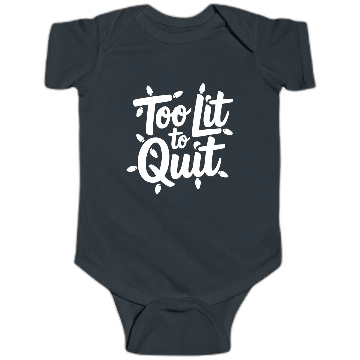 Too Lit To Quit Christmas Lights Baby Onesie in Black