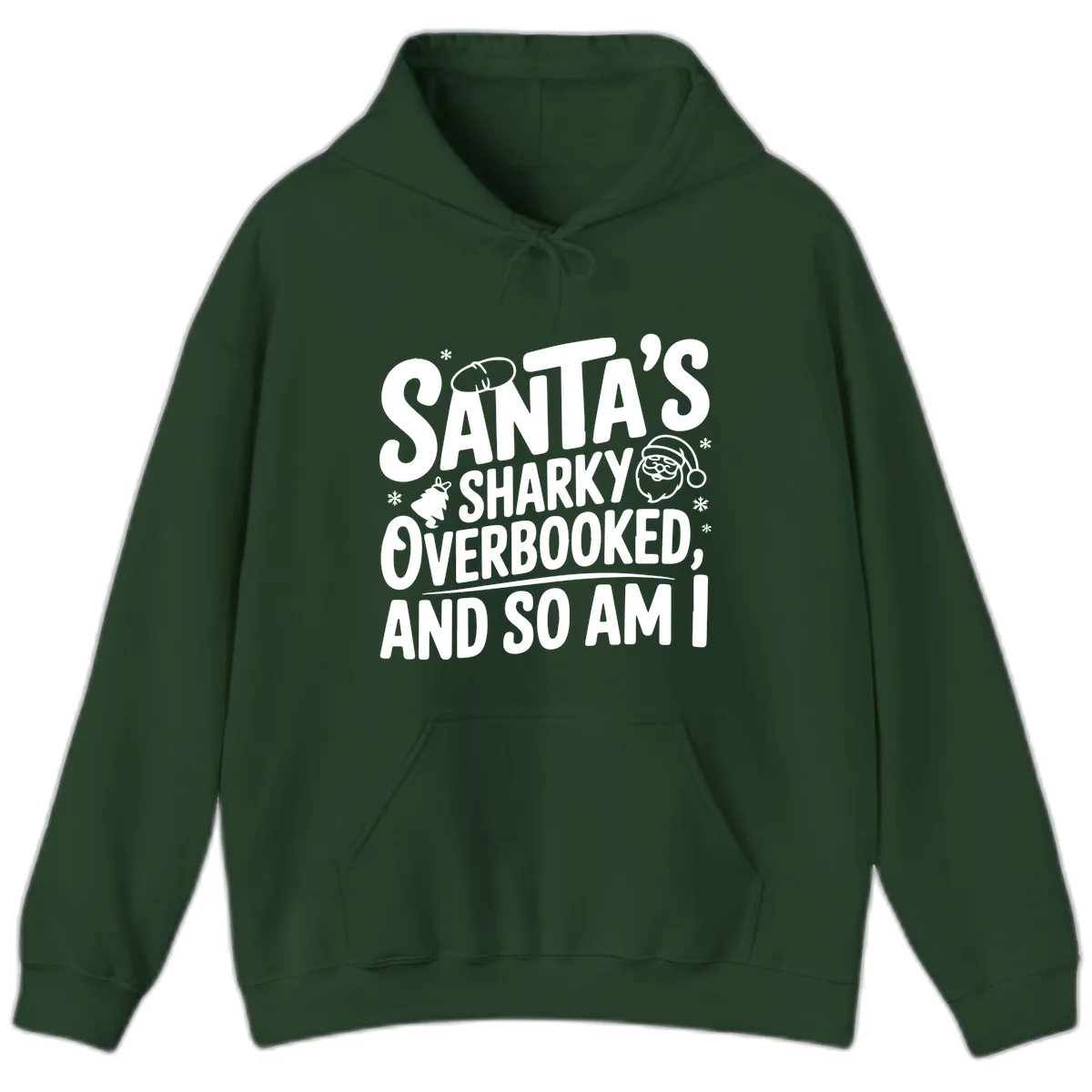 Santa's Sharky Overbooked Hoodie in Forest Green