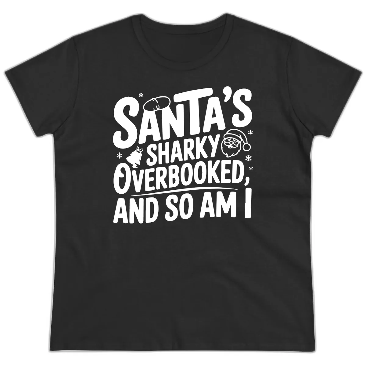 Santa's Sharky Overbooked Ladies Tee in Black